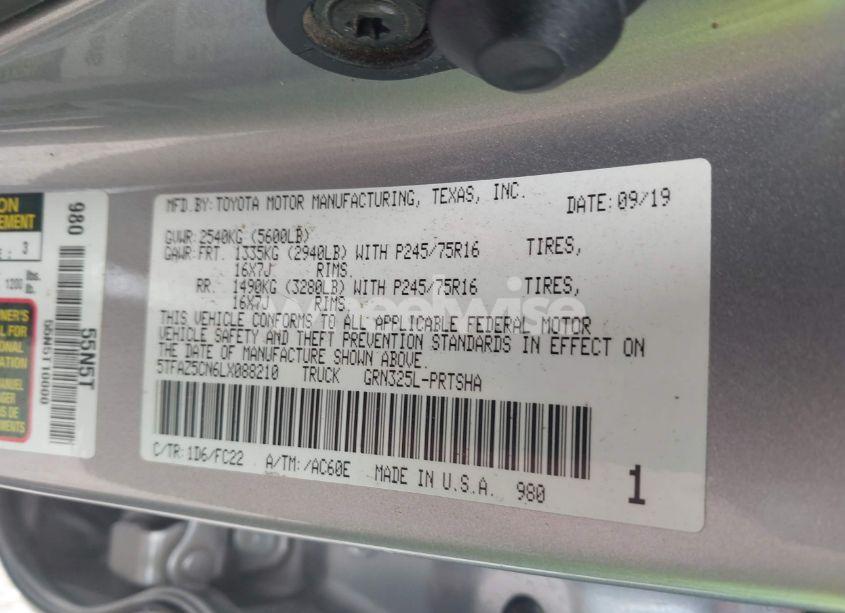 Photo 9 of 2020 Toyota Tacoma SR5 V6 (VIN 5TFAZ5CN6LX088210)