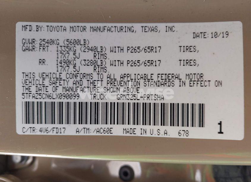 Photo 9 of 2020 Toyota Tacoma (VIN 5TFAZ5CN6LX090099)