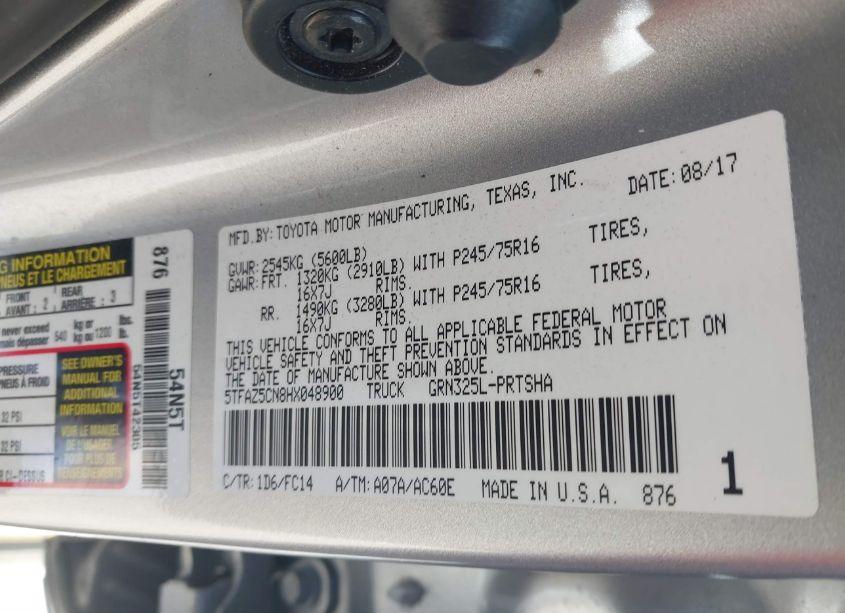 Photo 9 of 2017 Toyota Tacoma SR5 V6 (VIN 5TFAZ5CN8HX048900)