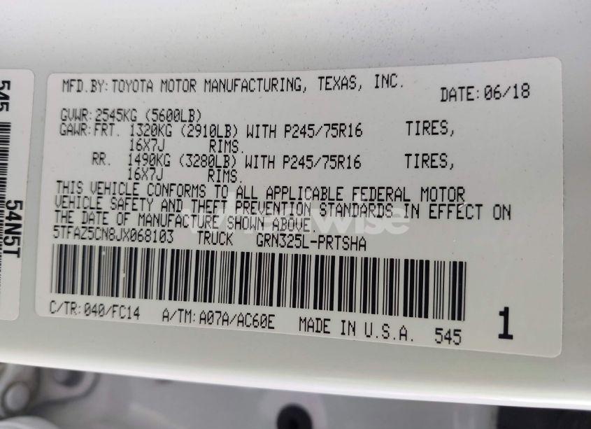 Photo 9 of 2018 Toyota Tacoma SR5 V6 (VIN 5TFAZ5CN8JX068103)