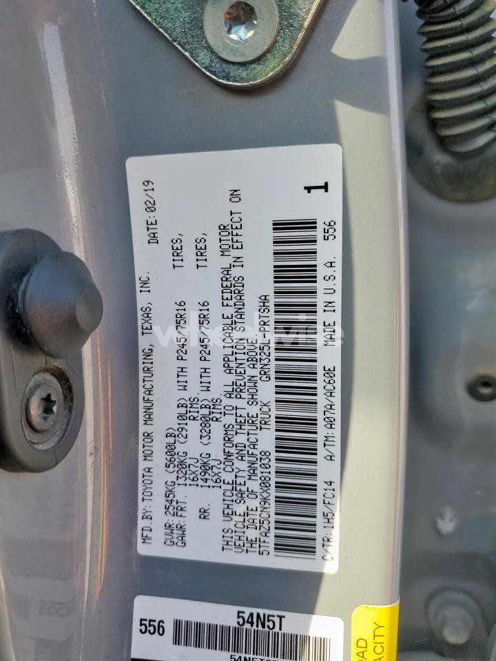 Photo 12 of 2019 TOYOTA TACOMA DOUBLE CAB (VIN 5TFAZ5CN9KX081038)