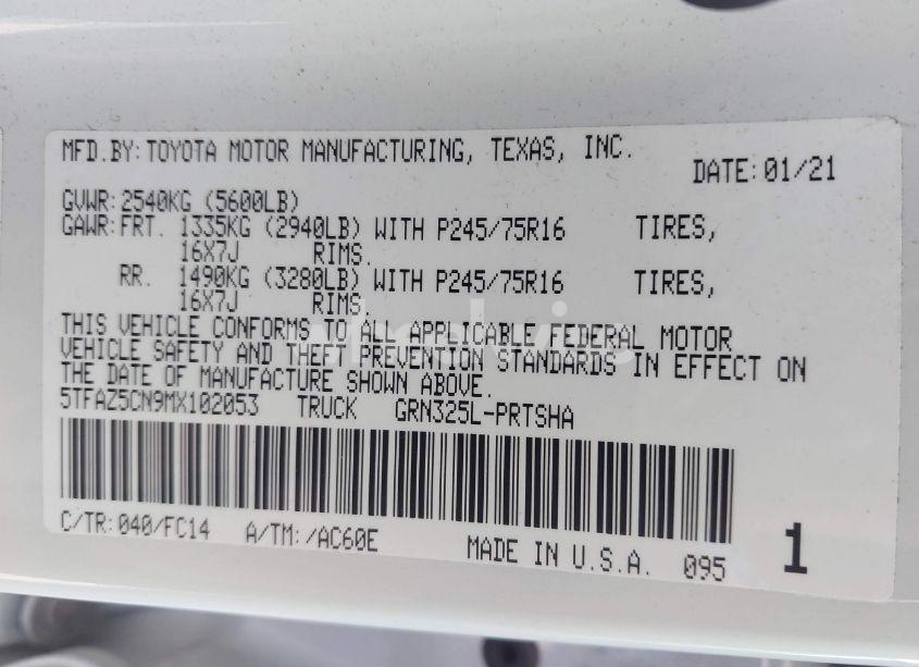 Photo 9 of 2021 Toyota Tacoma SR5 V6 (VIN 5TFAZ5CN9MX102053)