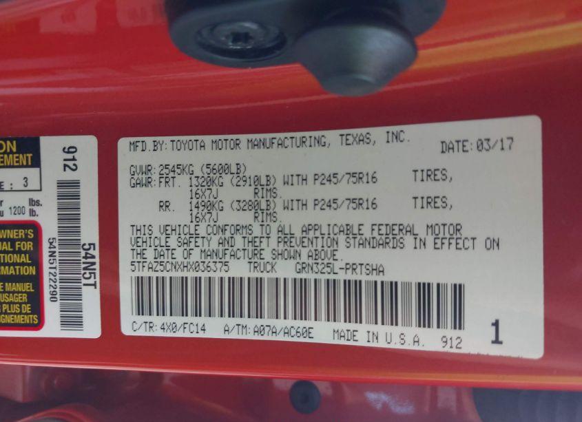 Photo 9 of 2017 Toyota Tacoma SR5 V6 (VIN 5TFAZ5CNXHX036375)