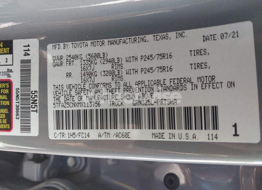 Photo 9 of 2021 Toyota Tacoma SR5 V6 (VIN 5TFAZ5CNXMX113756)
