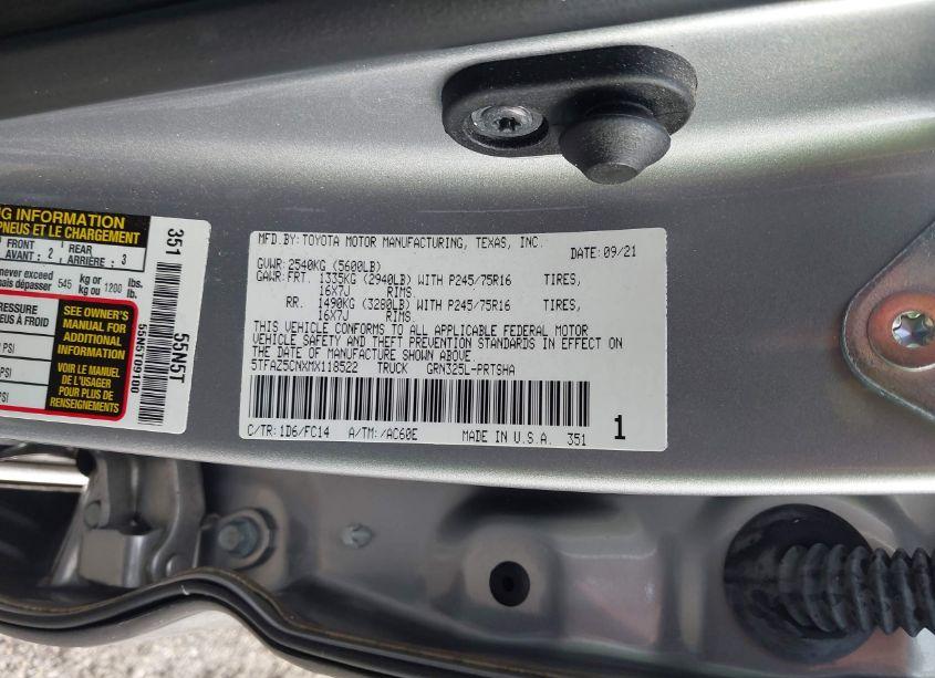 Photo 9 of 2021 Toyota Tacoma SR5 V6 (VIN 5TFAZ5CNXMX118522)