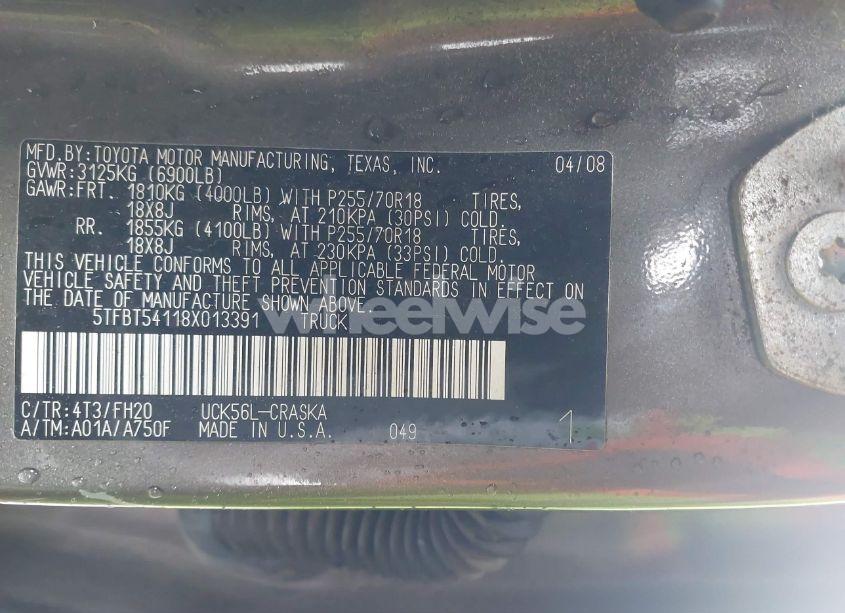 Photo 9 of 2008 Toyota Tundra BASE 4.7L V8 (VIN 5TFBT54118X013391)