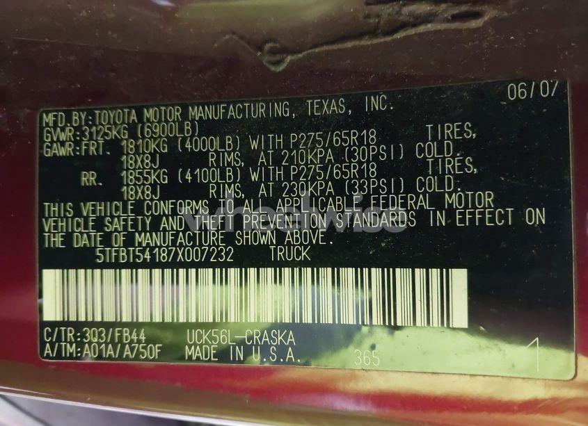 Photo 9 of 2007 Toyota Tundra SR5 4.7L V8 (VIN 5TFBT54187X007232)