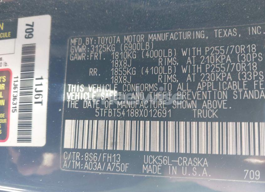 Photo 9 of 2008 Toyota Tundra BASE 4.7L V8 (VIN 5TFBT54188X012691)