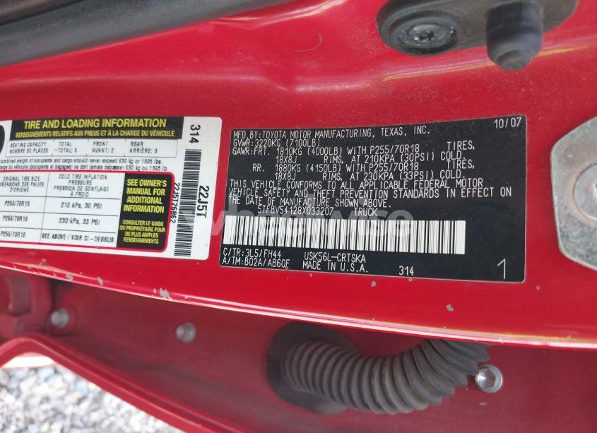 Photo 9 of 2008 Toyota Tundra SR5 5.7L V8 (VIN 5TFBV54128X033207)