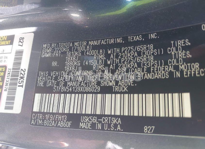 Photo 9 of 2009 Toyota Tundra SR5 5.7L V8 (VIN 5TFBV54139X086029)