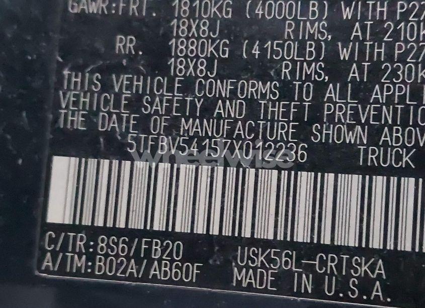 Photo 9 of 2007 Toyota Tundra SR5 5.7L V8 (VIN 5TFBV54157X012236)