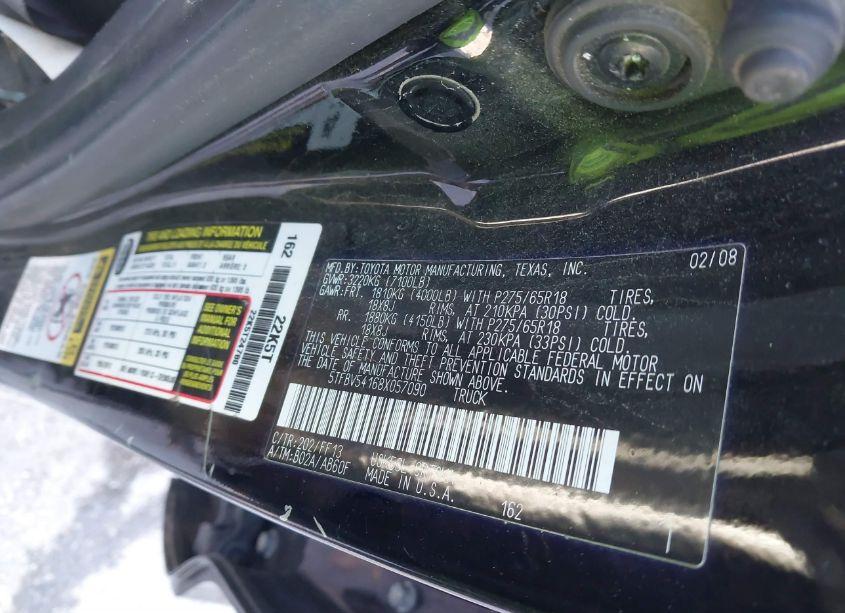 Photo 9 of 2008 Toyota Tundra SR5 5.7L V8 (VIN 5TFBV54168X057090)