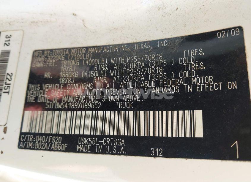 Photo 9 of 2009 Toyota Tundra GRADE 5.7L V8 (VIN 5TFBW54189X089652)