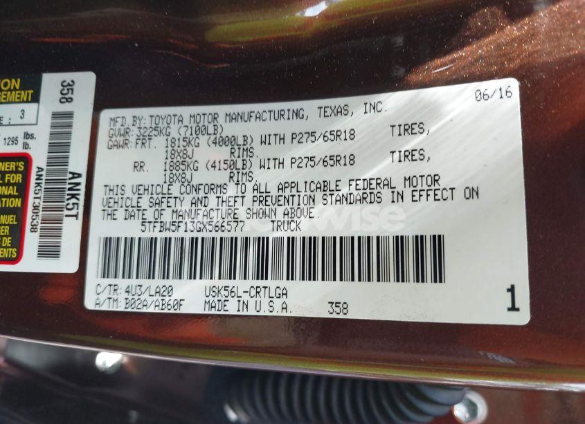 Photo 9 of 2016 Toyota Tundra LIMITED 5.7L V8 (VIN 5TFBW5F13GX566577)