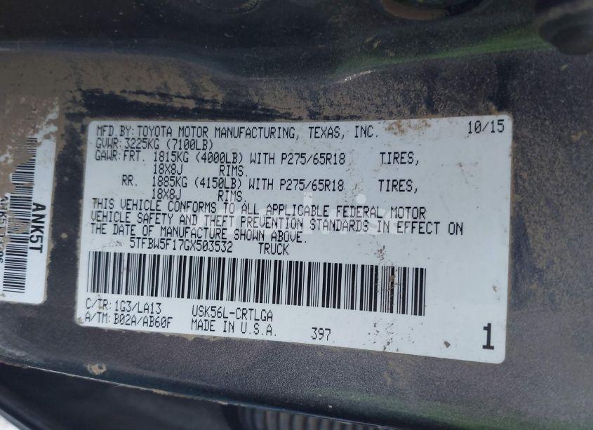 Photo 9 of 2016 Toyota Tundra LIMITED 5.7L V8 (VIN 5TFBW5F17GX503532)