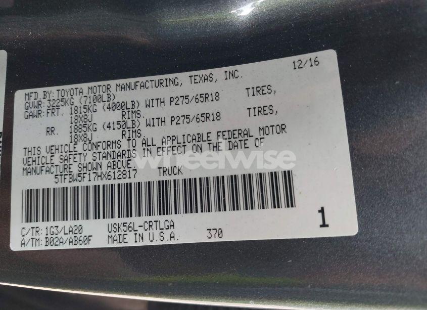 Photo 9 of 2017 Toyota Tundra LIMITED 5.7L V8 (VIN 5TFBW5F17HX612817)