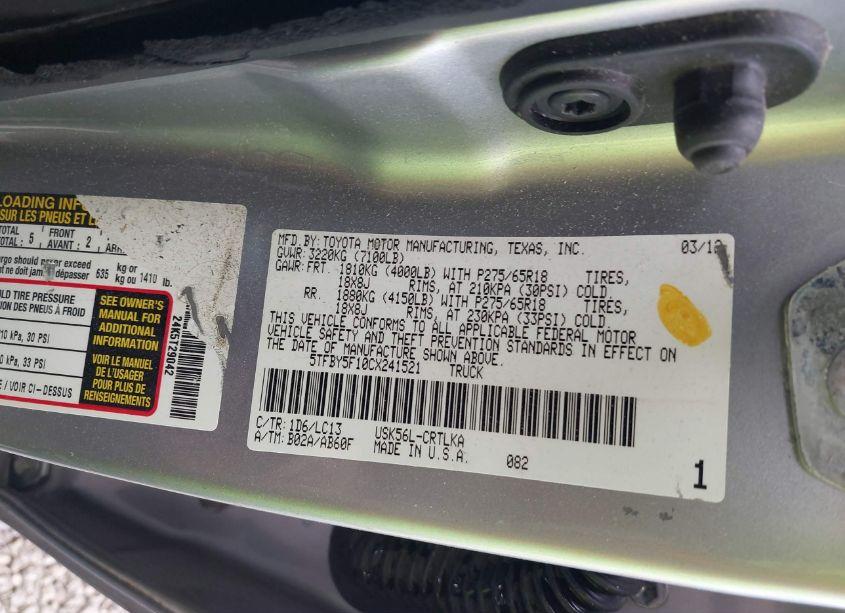 Photo 9 of 2012 Toyota Tundra LIMITED 5.7L V8 (VIN 5TFBY5F10CX241521)