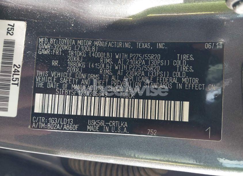 Photo 9 of 2011 Toyota Tundra LIMITED 5.7L V8 (VIN 5TFBY5F12BX205649)