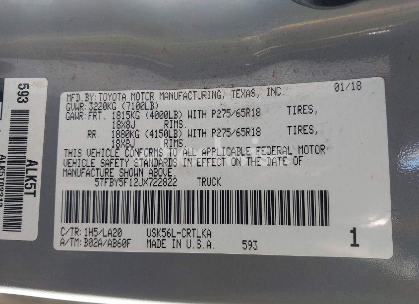 Photo 9 of 2018 Toyota Tundra LIMITED 5.7L V8 (VIN 5TFBY5F12JX722822)