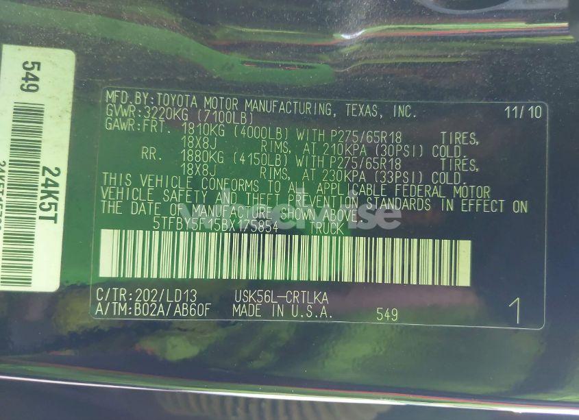 Photo 9 of 2011 Toyota Tundra LIMITED 5.7L V8 (VIN 5TFBY5F15BX175854)