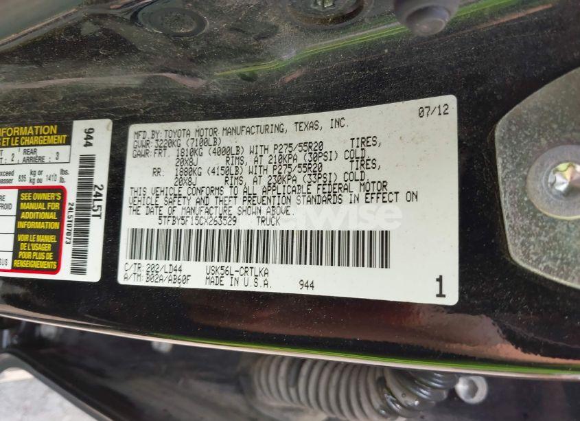 Photo 9 of 2012 Toyota Tundra LIMITED 5.7L V8 (VIN 5TFBY5F15CX263529)