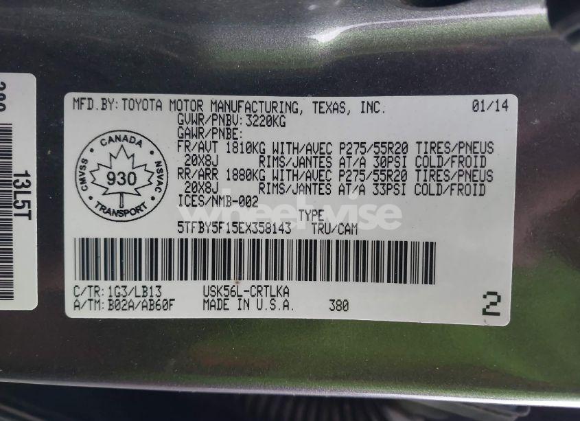 Photo 9 of 2014 Toyota Tundra LIMITED 5.7L V8 (VIN 5TFBY5F15EX358143)