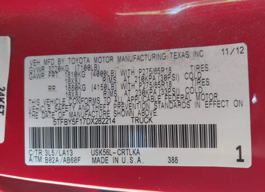 Photo 9 of 2013 Toyota Tundra LIMITED 5.7L V8 (VIN 5TFBY5F17DX282214)