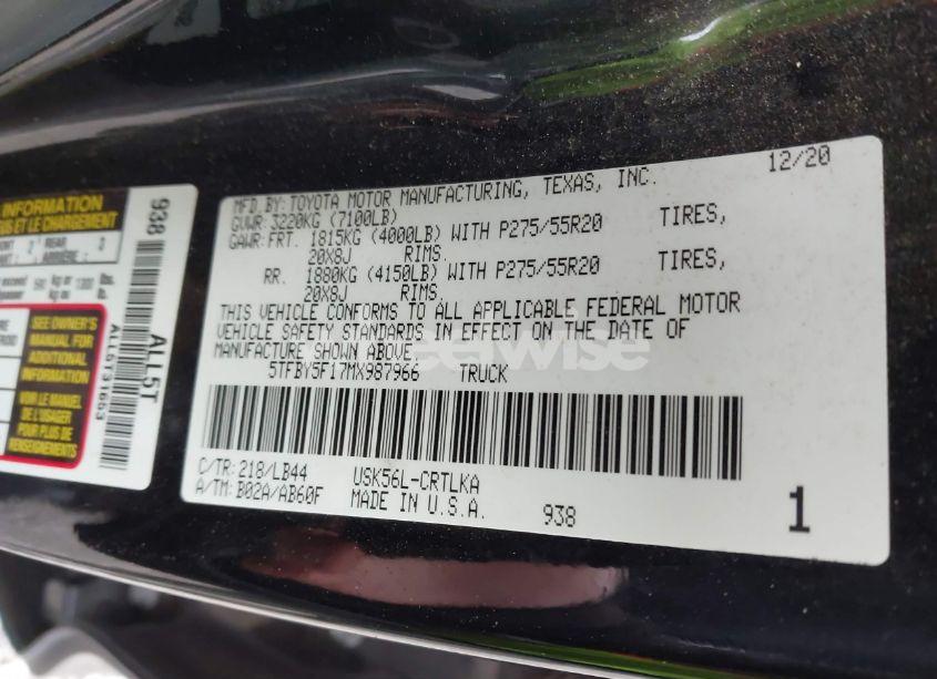 Photo 9 of 2021 Toyota Tundra LIMITED (VIN 5TFBY5F17MX987966)