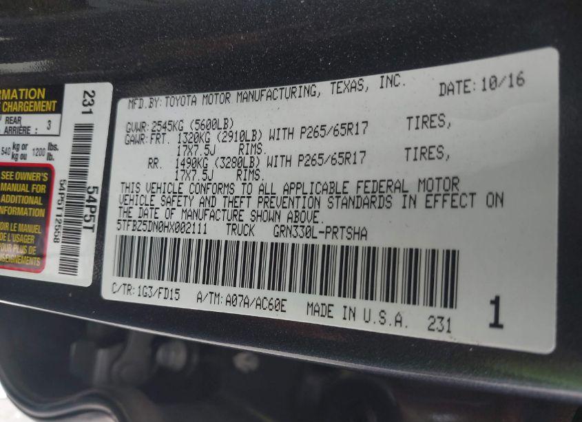 Photo 9 of 2017 Toyota Tacoma TRD SPORT (VIN 5TFBZ5DN0HX002111)