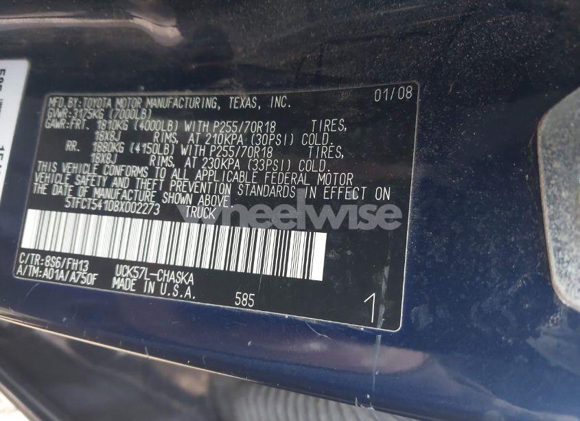 Photo 9 of 2008 Toyota Tundra BASE 4.7L V8 (VIN 5TFCT54108X002273)