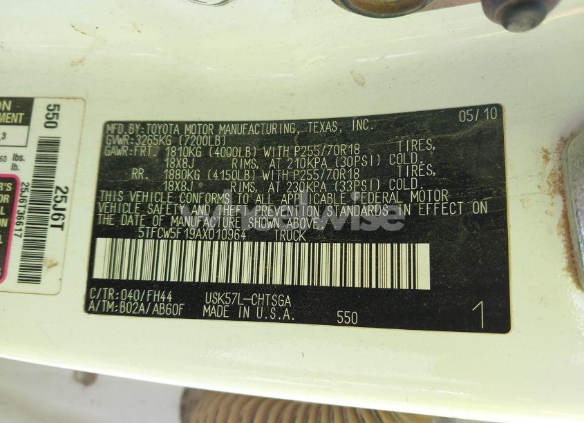 Photo 9 of 2010 Toyota Tundra GRADE 5.7L V8 (VIN 5TFCW5F19AX010964)