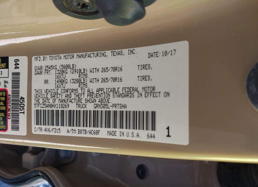 Photo 9 of 2017 Toyota Tacoma TRD OFF ROAD (VIN 5TFCZ5AN0HX118269)