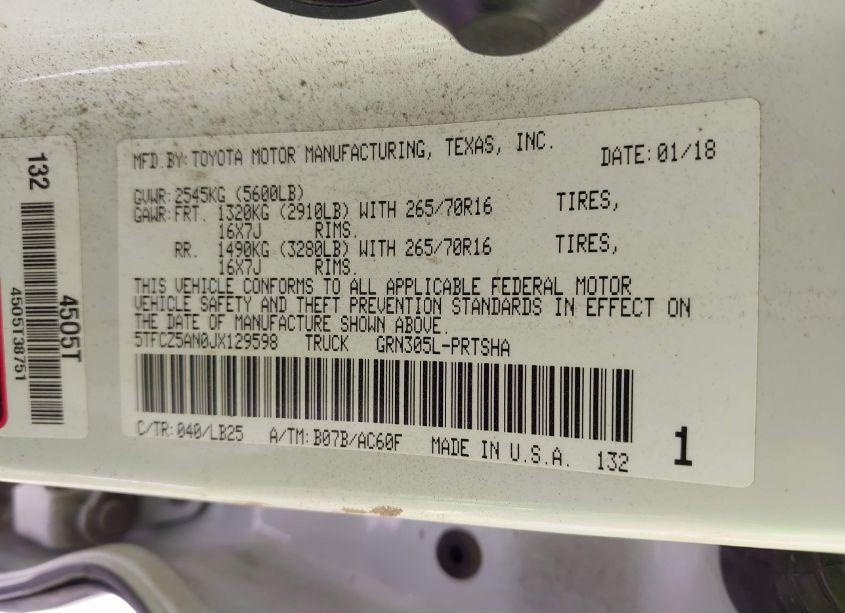 Photo 9 of 2018 Toyota Tacoma TRD PRO (VIN 5TFCZ5AN0JX129598)