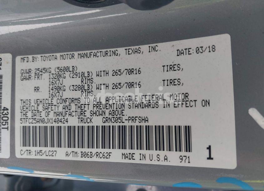 Photo 9 of 2018 Toyota Tacoma TRD OFF ROAD (VIN 5TFCZ5AN0JX140424)