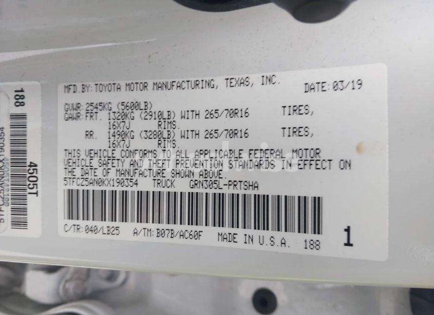 Photo 9 of 2019 Toyota Tacoma TRD PRO (VIN 5TFCZ5AN0KX190354)