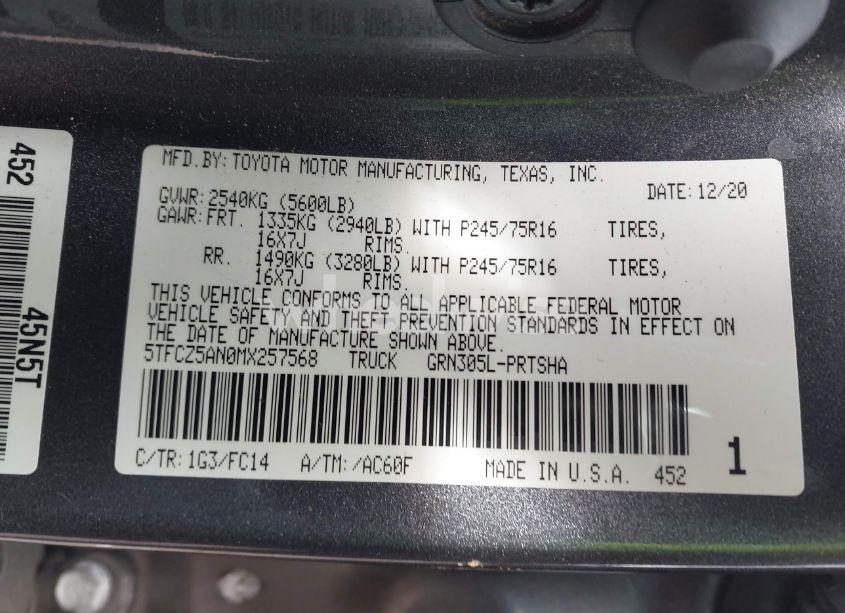 Photo 9 of 2021 Toyota Tacoma SR5 V6 (VIN 5TFCZ5AN0MX257568)