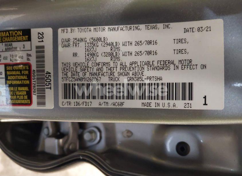 Photo 9 of 2021 Toyota Tacoma TRD OFF-ROAD (VIN 5TFCZ5AN0MX268067)