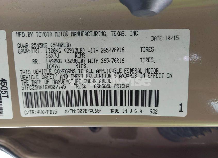 Photo 9 of 2016 Toyota Tacoma TRD OFF ROAD (VIN 5TFCZ5AN1GX007745)