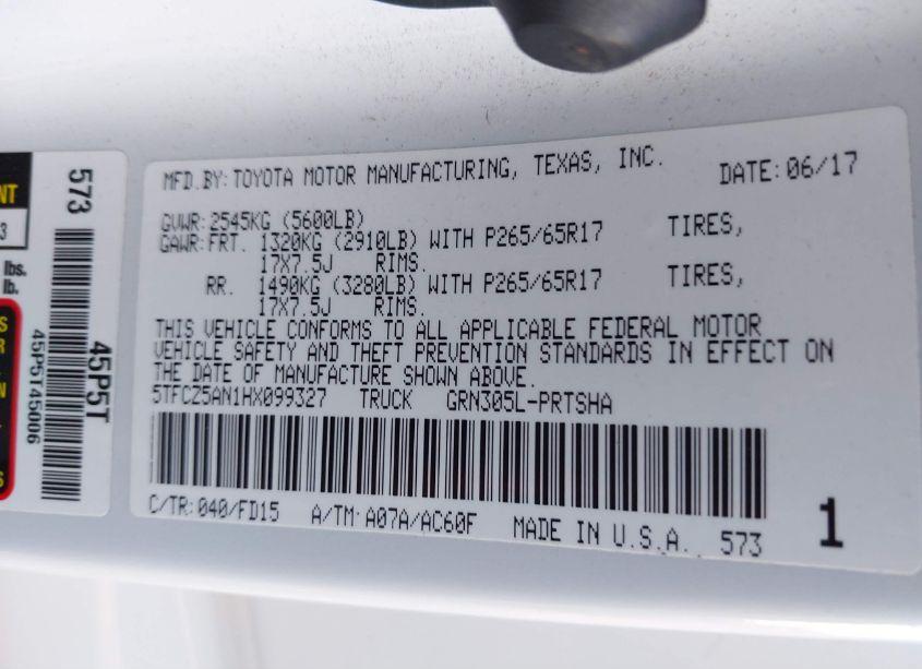 Photo 9 of 2017 Toyota Tacoma TRD SPORT (VIN 5TFCZ5AN1HX099327)