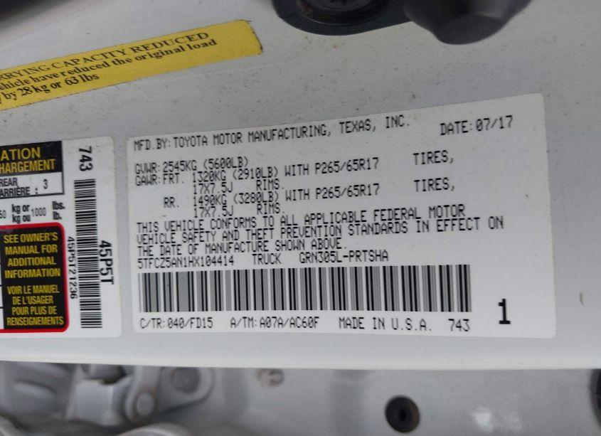Photo 9 of 2017 Toyota Tacoma TRD SPORT (VIN 5TFCZ5AN1HX104414)