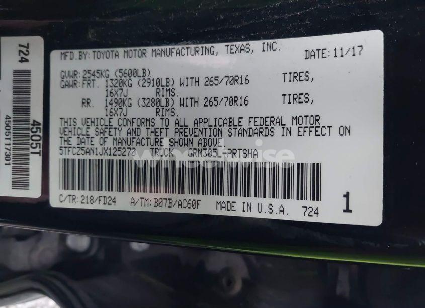 Photo 9 of 2018 Toyota Tacoma TRD OFF ROAD (VIN 5TFCZ5AN1JX125270)