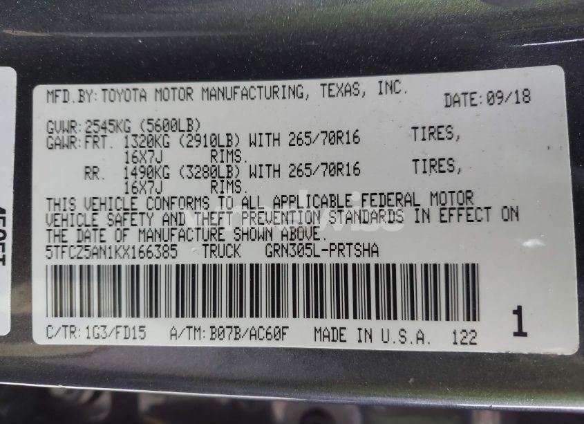 Photo 9 of 2019 Toyota Tacoma TRD OFF ROAD (VIN 5TFCZ5AN1KX166385)
