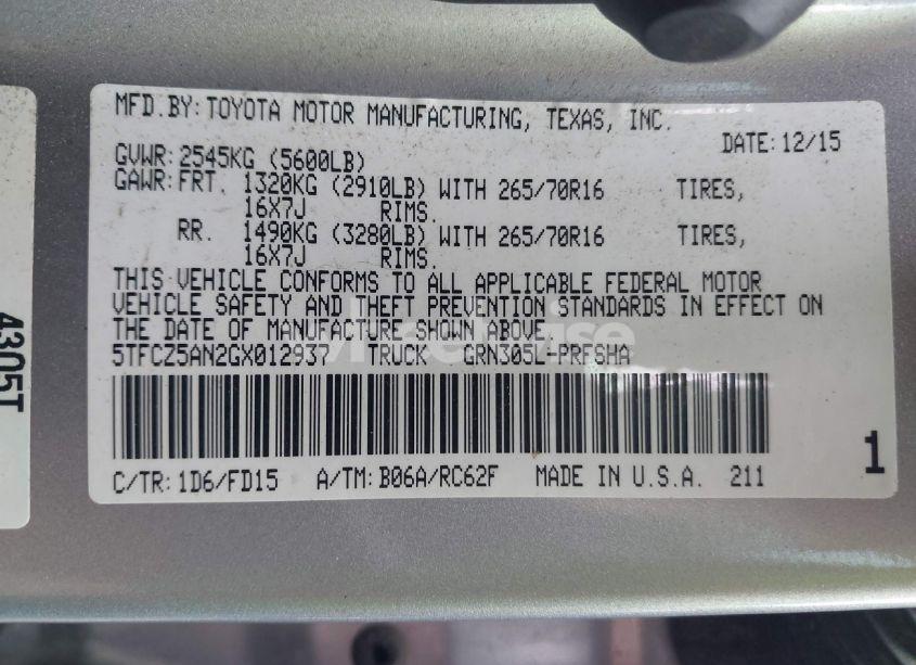 Photo 9 of 2016 Toyota Tacoma TRD OFF ROAD (VIN 5TFCZ5AN2GX012937)