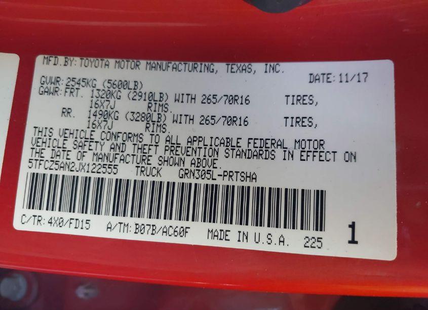 Photo 9 of 2018 Toyota Tacoma TRD OFF ROAD (VIN 5TFCZ5AN2JX122555)