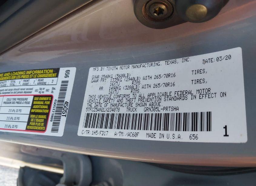 Photo 9 of 2020 Toyota Tacoma TRD OFF-ROAD (VIN 5TFCZ5AN2LX234078)