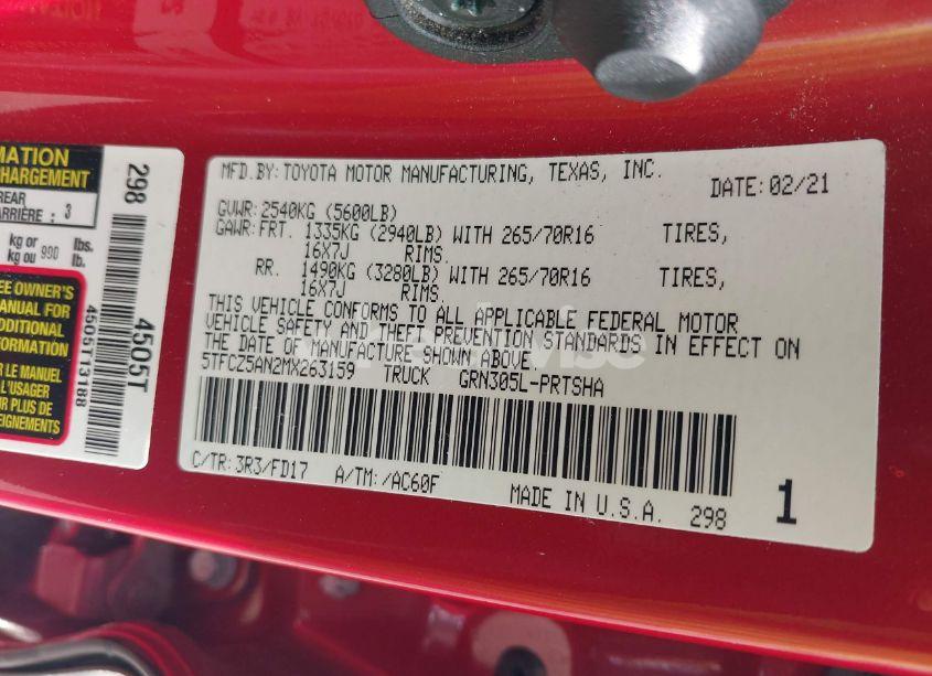 Photo 9 of 2021 Toyota Tacoma TRD OFF-ROAD (VIN 5TFCZ5AN2MX263159)