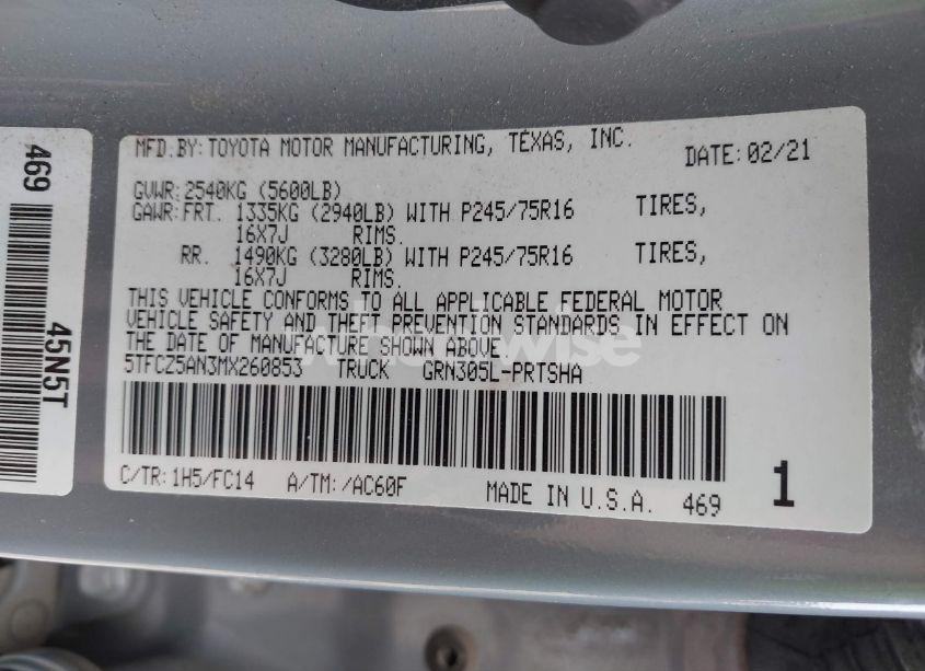 Photo 9 of 2021 Toyota Tacoma SR5 V6 (VIN 5TFCZ5AN3MX260853)