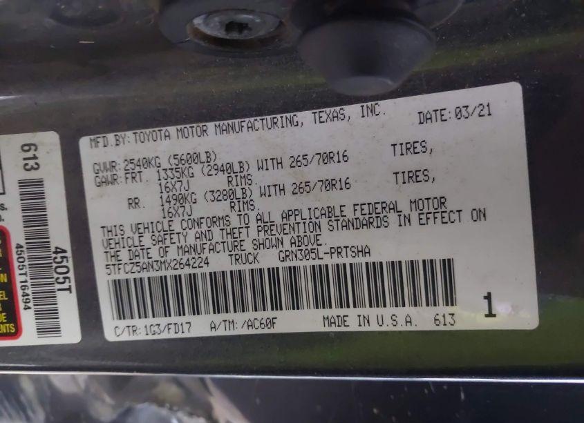 Photo 9 of 2021 Toyota Tacoma TRD OFF-ROAD (VIN 5TFCZ5AN3MX264224)