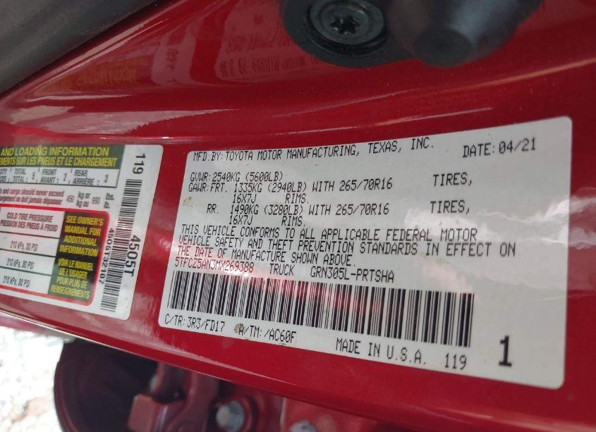 Photo 9 of 2021 Toyota Tacoma TRD OFF-ROAD (VIN 5TFCZ5AN3MX269388)