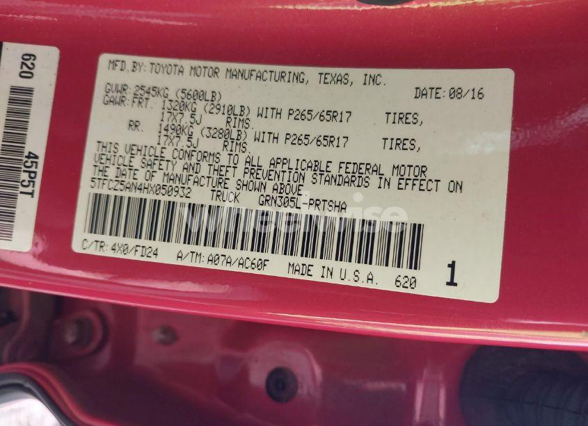 Photo 9 of 2017 Toyota Tacoma TRD SPORT (VIN 5TFCZ5AN4HX050932)